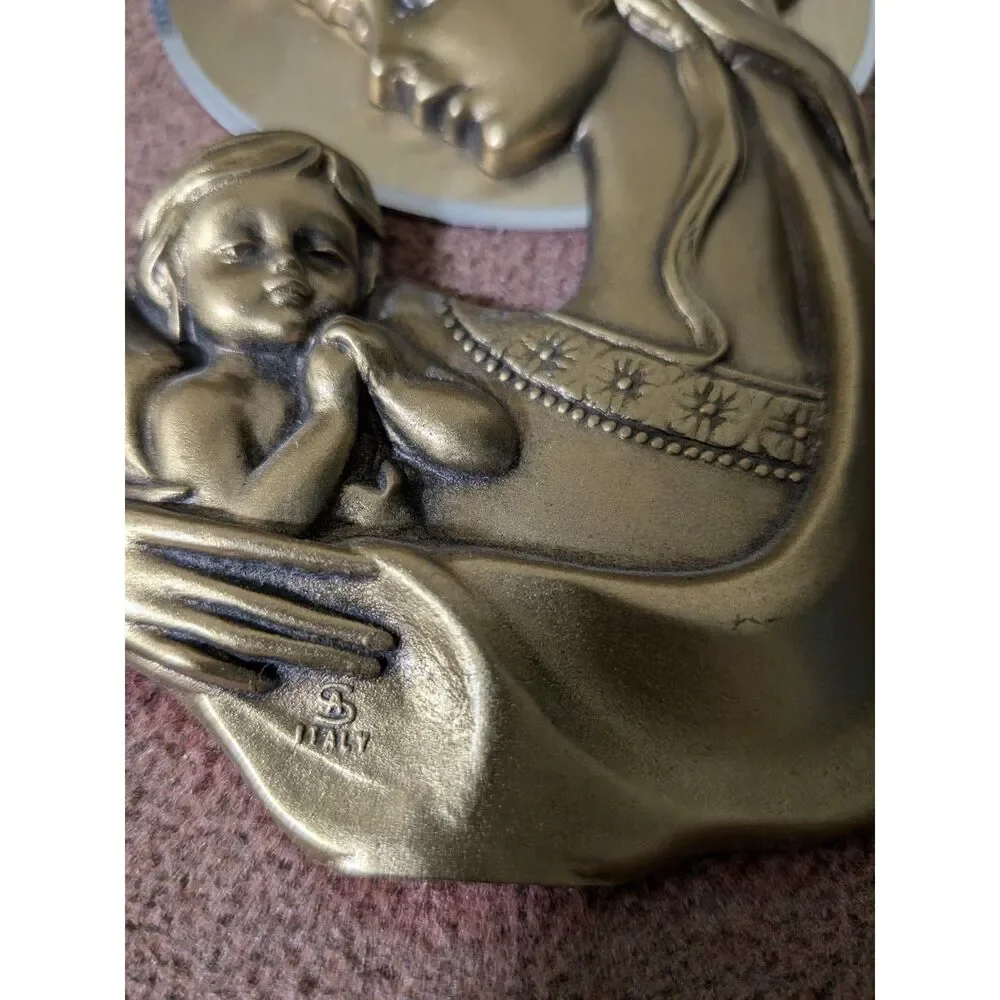 Religious Italy Madonna and Child Jesus Gold Tone MCM Plaque Art